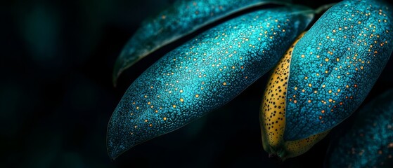 Sticker -  A tight shot of several bananas, displaying blue and yellow speckles at their tops