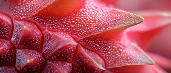 Sticker -  A macro shot of a red flower with water droplets on its petals and in its center