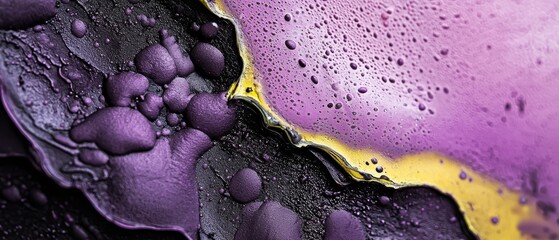 Wall Mural -  A tight shot of a purple-yellow backdrop with water droplets at its base