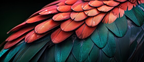 Poster -  A tight shot of vibrant bird feathers, revealing their intricate hues