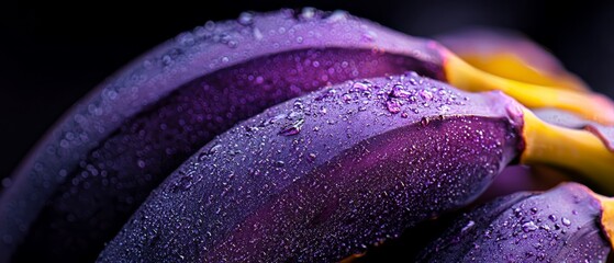 Sticker -  A tight shot of bananas, with water droplets gracing their tops and bottoms