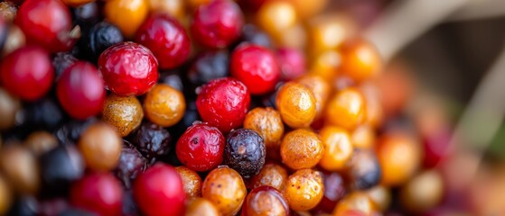 Sticker -  A tight shot of a cluster of berries, beneath them, a soft and indistinct representation