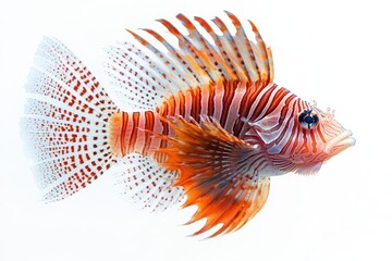 Wall Mural - Lionfish with its long venomous spines, intricate patterning on its body, isolated on white background, tropical species