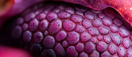 Wall Mural -  Close-up view of a pink and purple flower with water droplets on petals