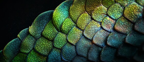 Wall Mural -  A tight shot of a solitary green leaf against a black backdrop, surrounded by smaller blue and yellow leaves on its sides