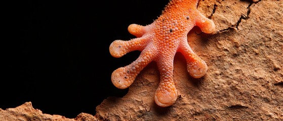 Poster -  A tight shot of an orange-white gecko atop a rock, one foot lifted