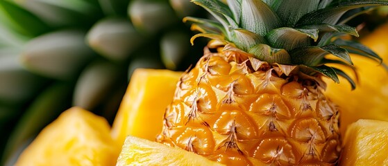 Sticker -  A pineapple atop a mound of chopped pineapples, surrounded by whole ones