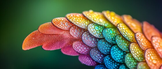 Wall Mural -  A tight shot of a vibrant, multi-colored leaf against a lush green backdrop The top portion of the leaf is softly blurred