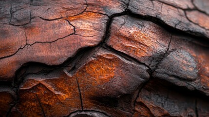 Canvas Print -  A tight shot of wooden bark exhibiting a discernible fissure, reminiscent of a tree's natural split