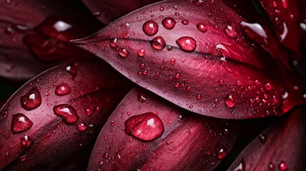 Sticker -  A tight shot of a red flower with dewdrops on its petals in a detailed photograph