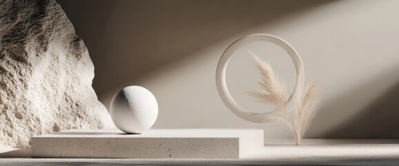 Wall Mural - Modern minimalism with porcelain hoop and floating sphere in natural light