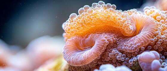 Sticker -  A tight shot of an orange-white sea anemone against a backdrop of various corals