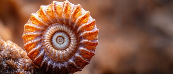 Sticker -  A tight shot of a snail's shell against blurred brown and orange leafy backdrop