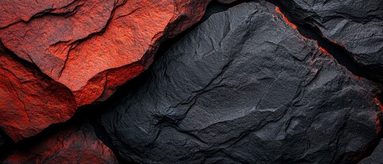 Canvas Print -  A tight shot of a red light descending from above, casting an intense glow on a rock formation, illuminating it from top to bottom