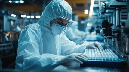 Wall Mural - scientist in protective gear handling test tubes in a laboratory