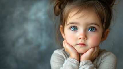 Professional studio photo portrait of a cute little girl, lovely kid with naive face, adorable baby, a child with a emotional expression,