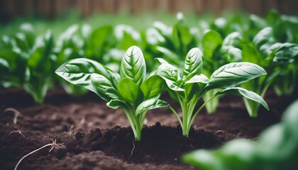 Wall Mural - Nurturing basil seedlings in rich soil, a gloved hand gently plants the vibrant green leaves, highlighting natures growth and care.