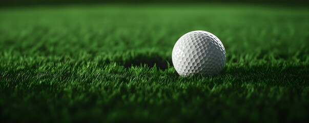 A close-up of a golf ball resting on vibrant green grass, illustrating the sport's connection to nature and precision.