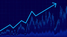 Business Invest Finance Graph Chart of Stock Market Trading Blue Background. Digital Financial Investment Backdrop. Graph Stock Market Lines. Vector Illustration.