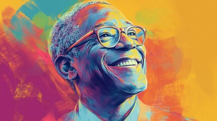 Canvas Print - Portrait of a Smiling Man with Glasses in Abstract Colorful Style