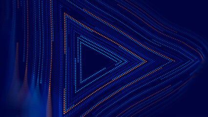 Poster - Triangle Frame Border Blue Lights DJ Party Flyer Background. Triangle Tunnel Big Data Backdrop. Abstract Blue Digital Background. Computer Triangular Tunnel Technology Vector Illustration.