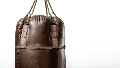 punching bag or punchbag is a sturdy bag designed to be repeatedly punched. A heavy bag is usually cylindrical and filled with various materials of suitable hardness. Isolated on white background