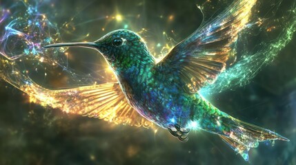 Sticker - A Hummingbird in Flight Surrounded by Sparkling Lights