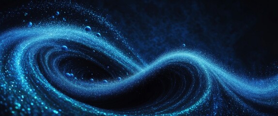 fantastic blue glitter shiny dust wave twirl motion illustration. beautiful dark cosmic energy fanta