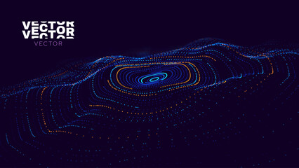 Aufkleber - Digital Wave Circle Audio Lines Grid Big Data Background. Spreading Sound Waves Circles. Visual Data. Futuristic Circular Sound Wave. Big Data Visualization. 3D Virtual Space VR Cyberspace. Vector.