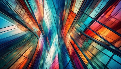 Wall Mural - Vibrant indoor space showcasing abstract architecture with colorful glass walls and flowing curved pathways