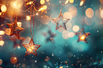 christmas stars on abstract background with blurred