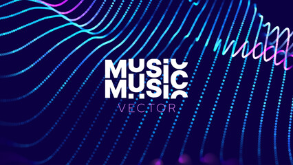 Aufkleber - Abstract Digital EQ Equalizer Music 3D Particles Bokeh Visualization. Sound Wave Design Element. Modern Dynamic Particles Colored Background Design for Music, Sport, Science Events Banners. Vector.
