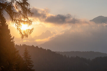 sunrise in the mountains dolomites