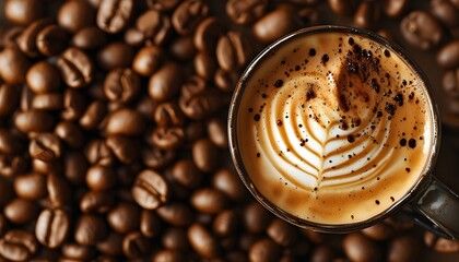 Wall Mural - International Coffee Day Celebration: Close-Up of Roasted Coffee Beans from Above