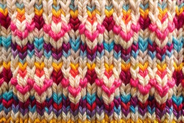 Poster - Colorful patterned knitted fabric close-up