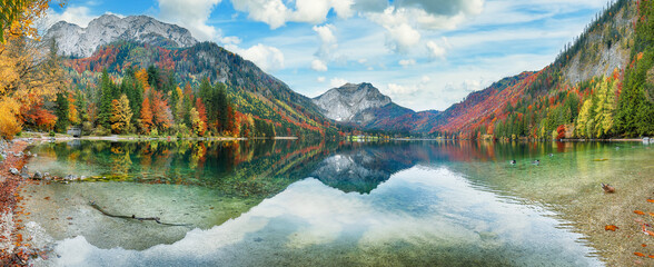 Wall Mural - breathtaking autumn scene of vorderer langbathsee lake.