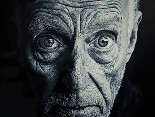 Poster - Intense Portrait of an Elderly Man in Black and White