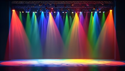 Wall Mural - Dynamic Illumination of a Theatre Stage with Vivid Lighting and Dramatic Shadows in a High-Resolution Setting