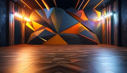 Wall Mural - Vibrant Dance Floor with Geometric Patterns and Motion Blur Under Studio Lighting