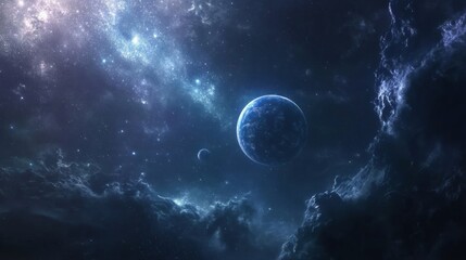 Wall Mural - A Blue Planet and Stars in a Dark and Dusty Space