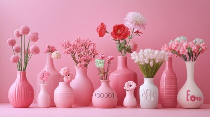 Wall Mural - Pink Flower Vase Arrangement