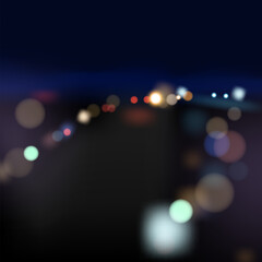 Wall Mural - blurred defocused lights of heavy traffic on wet rainy road. light effect. vector background.