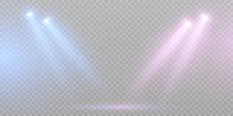 Aufkleber - Stage lighting with purple and blue LED strobe lights. Laser light show. Empty stage before the performance. Spotlights on a transparent background.	