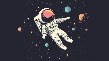 Wall Mural - cute cartoon astronaut flying in zero gravity space. zero gravity. illustration