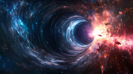 Wall Mural - interstellar travel through a wormhole in deep space. deep space travel. illustration