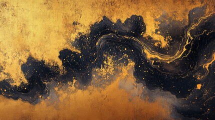 Canvas Print - Abstract Gold and Black Marble Painting