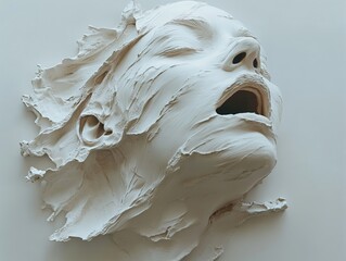 Abstract White Sculpture of a Human Face - Contemporary Art