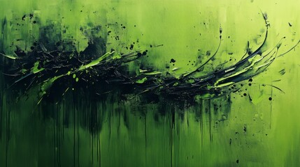 Canvas Print - Dynamic Abstract Green and Black Painting