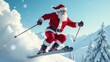 © Olga - Santa Claus races on skis across the snowy mountains with a bag of gifts