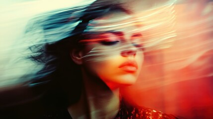 Poster - Abstract Portrait of a Woman with Blurry Light Streaks